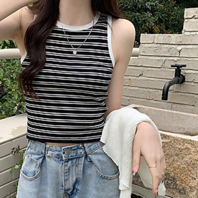 Áo Bra 3 lỗ phối kẻ ngang tích hợp đệm ngực cao cấp AZ2315, áo croptop thun dày dặn đơn giản cho nữ