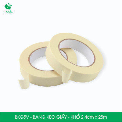BKG5V - Block 6 cuộn băng keo giấy khổ 2.4cm x 25m - Băng dính giấy viết được, chặn màu sơn