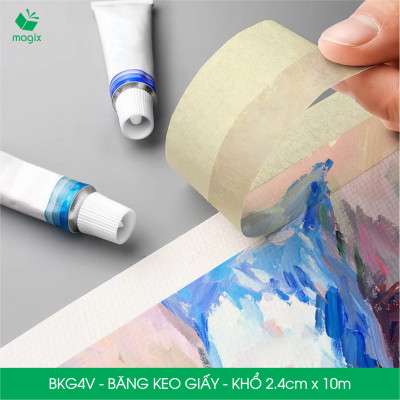 BKG4V - Block 6 cuộn băng keo giấy khổ 2.4cm x 10m - Băng dính giấy viết được, chặn màu sơn