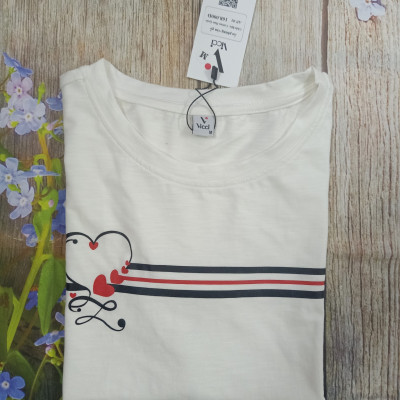 Áo phông ngắn tay, áo thun nữ cộc tay Vicci AP.01.6 chất liệu cotton vân gỗ in hoạ kẻ