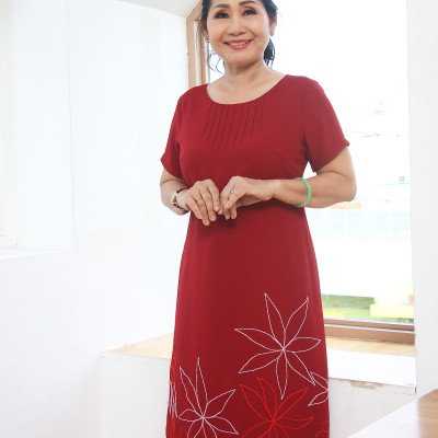 Đầm trung niên suông bigsize hoa thêu cực xinh TIFALU707 - Thời trang thiết kế trung niên cao cấp
